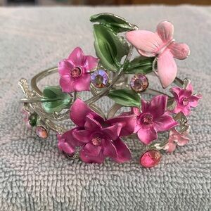 Floral and Butterfly Silver Bracelet